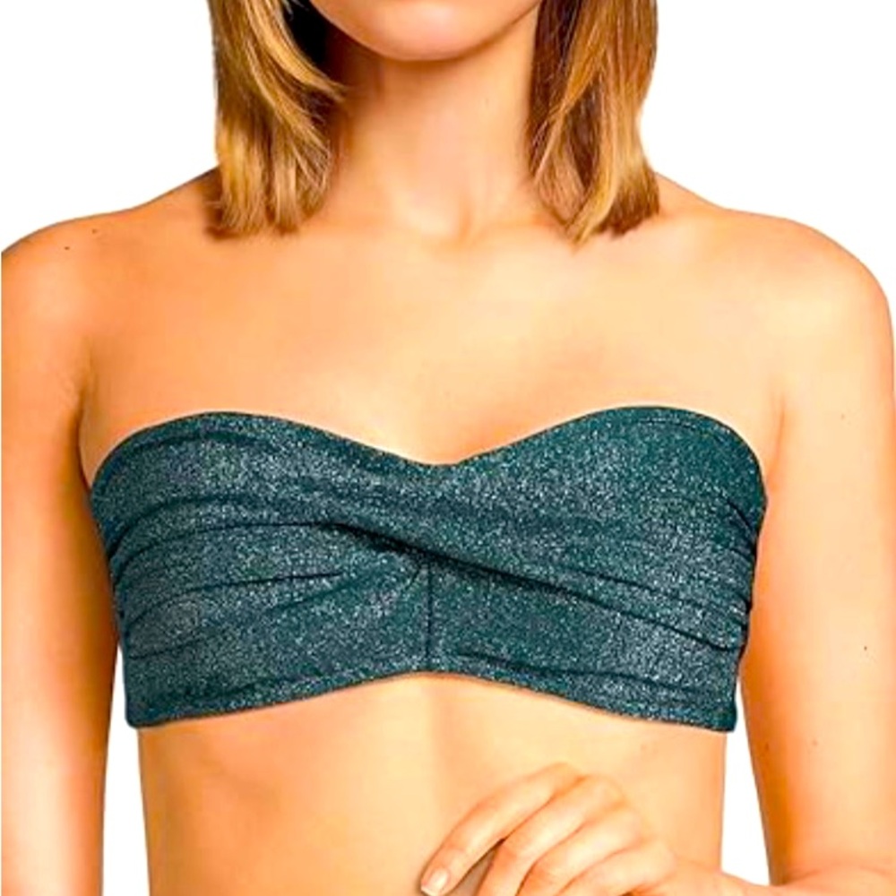 Lands’ End Deep Balsam Shimmer Strapless Or Strap Bikini Top Size 10